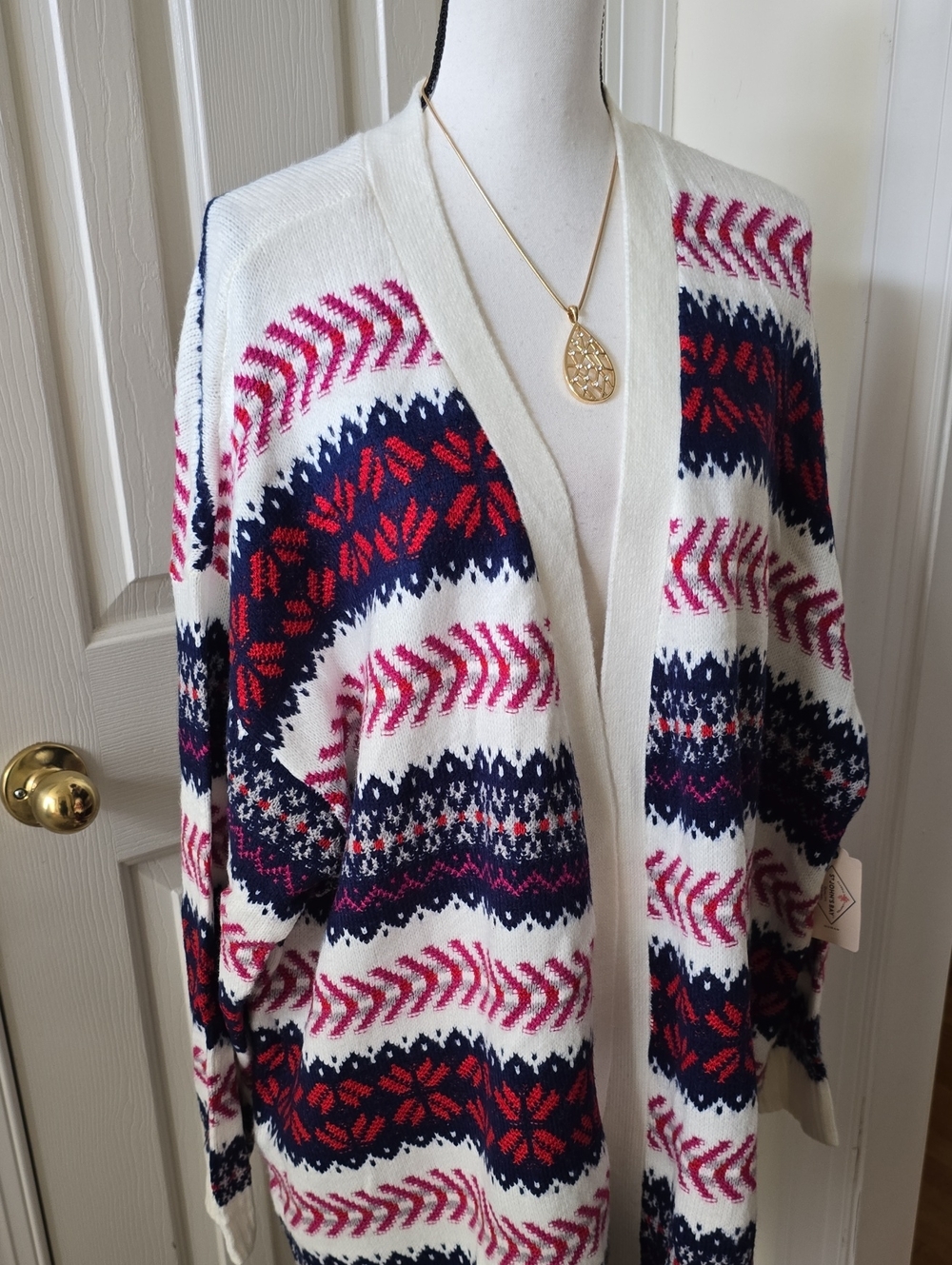ST. JOHN'S BAY BRAND WOMEN'S PLUS RED, WHITE AND BLUE STRIPED OPEN CARDIGAN 3X
